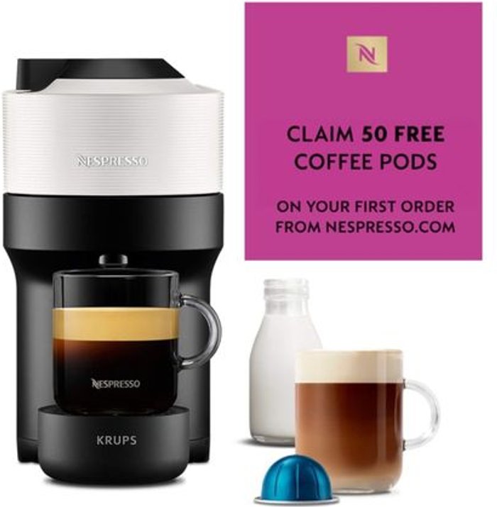 Currys Business | Nespresso NESPRESSO by Krups Vertuo Pop XN920440 Smart Coffee Machine - White, White,Black Nespresso NESPRESSO by Krups Vertuo Pop XN920440 Smart Coffee Machine - White, White,Black