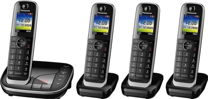 Currys Business | Panasonic PANASONIC KX-TGJ424EB Cordless Phone - Quad Handsets Panasonic PANASONIC KX-TGJ424EB Cordless Phone - Quad Handsets