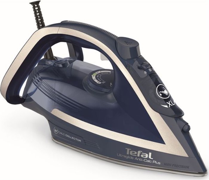 Currys Business | Tefal TEFAL Ultraglide Anti-Scale Plus FV5874G0 Steam Iron - Blue & Silver Tefal TEFAL Ultraglide Anti-Scale Plus FV5874G0 Steam Iron - Blue & Silver