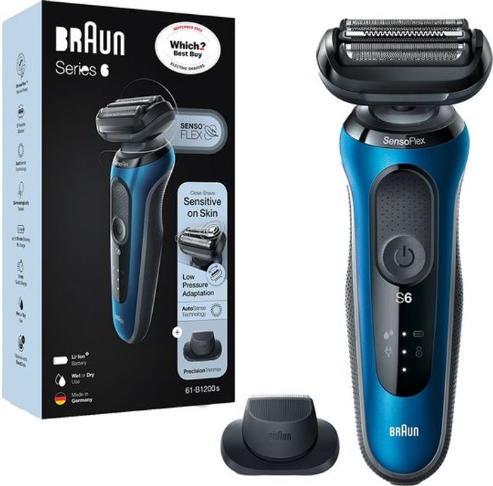 Currys Business | Braun BRAUN Series 6 60-B1200s Wet & Dry Foil Shaver - Blue & Black Braun BRAUN Series 6 60-B1200s Wet & Dry Foil Shaver - Blue & Black