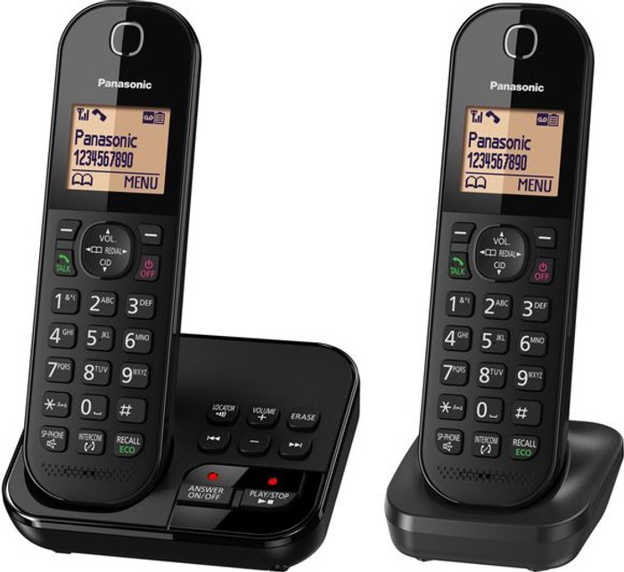 Currys Business | Panasonic PANASONIC KX-TGC422EB Cordless Phone with Answering Machine - Twin Handsets Panasonic PANASONIC KX-TGC422EB Cordless Phone with Answering Machine - Twin Handsets