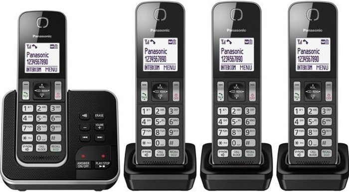 Currys Business | Panasonic PANASONIC KX-TGD624EB Cordless Phone - Quad Handsets Panasonic PANASONIC KX-TGD624EB Cordless Phone - Quad Handsets