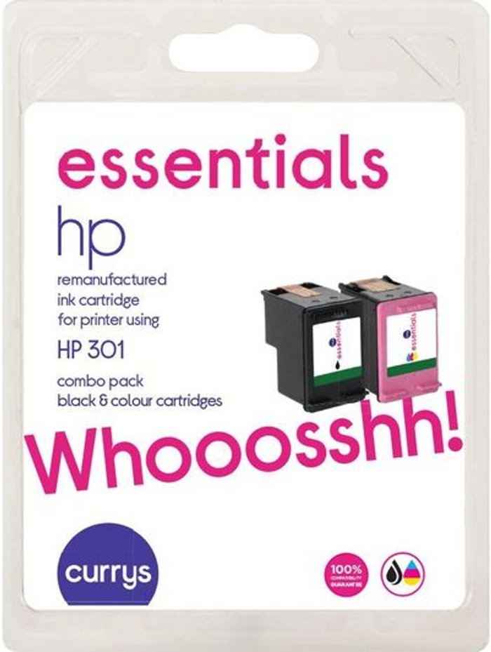 Currys Business | Essentials ESSENTIALS HP 301 Combo Black & Tri-colour Ink Cartridges Essentials ESSENTIALS HP 301 Combo Black & Tri-colour Ink Cartridges