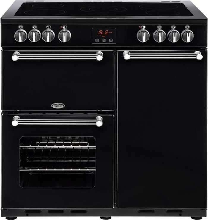 Currys Business | Belling BELLING Kensington 90E Electric Ceramic Range Cooker - Black & Chrome, Black Belling BELLING Kensington 90E Electric Ceramic Range Cooker - Black & Chrome, Black