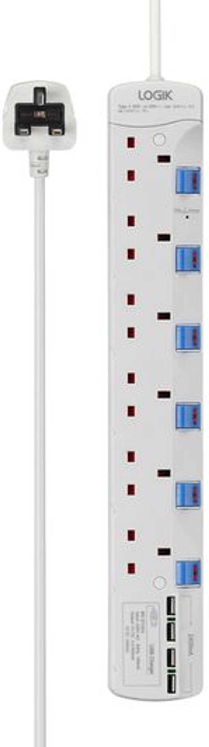Currys Business | Logik LOGIK L6W4SU18 Surge Protected 6-Socket Extension Lead with USB - 4 m Logik LOGIK L6W4SU18 Surge Protected 6-Socket Extension Lead with USB - 4 m