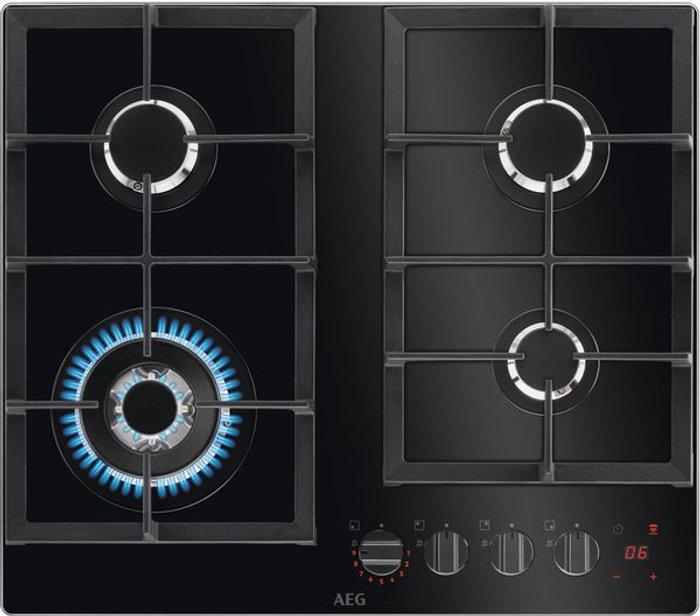 Currys Business | AEG AEG HKB64450NB Gas Hob - Black, Black AEG AEG HKB64450NB Gas Hob - Black, Black