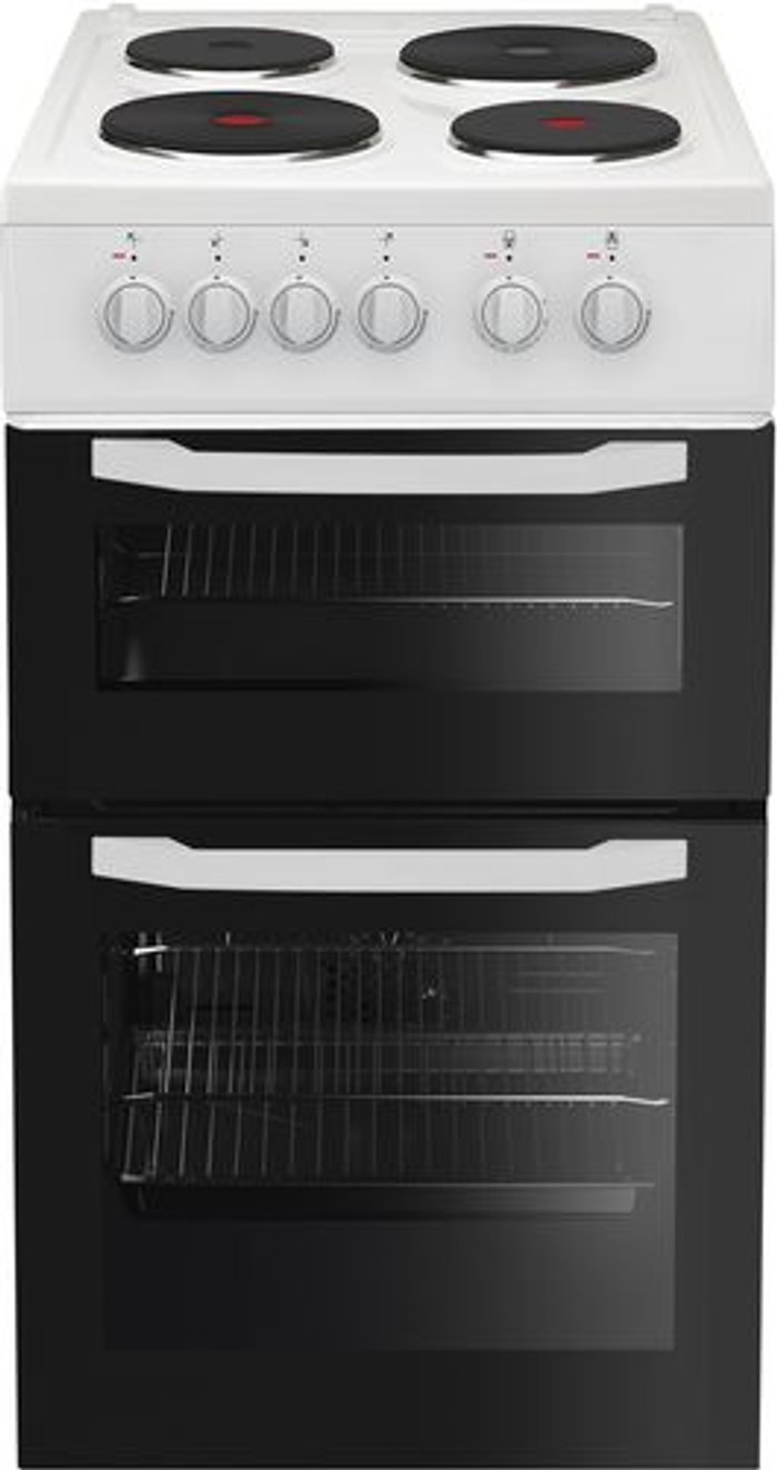 Currys Business | Essentials ESSENTIALS CFTE50W23 50 cm Electric Solid Plate Cooker - White Essentials ESSENTIALS CFTE50W23 50 cm Electric Solid Plate Cooker - White