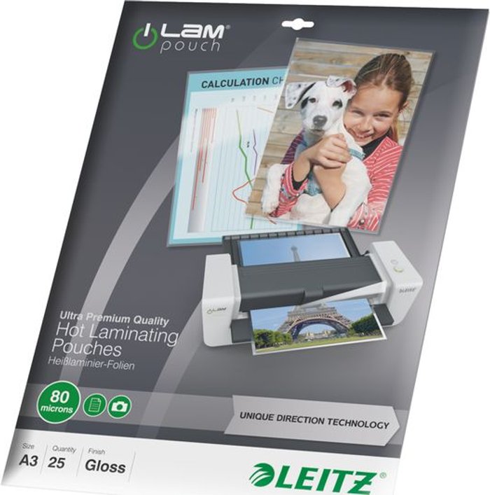Currys Business | Leitz LEITZ iLAM 80 Micron A3 Laminating Pouches - 25 Pack Leitz LEITZ iLAM 80 Micron A3 Laminating Pouches - 25 Pack