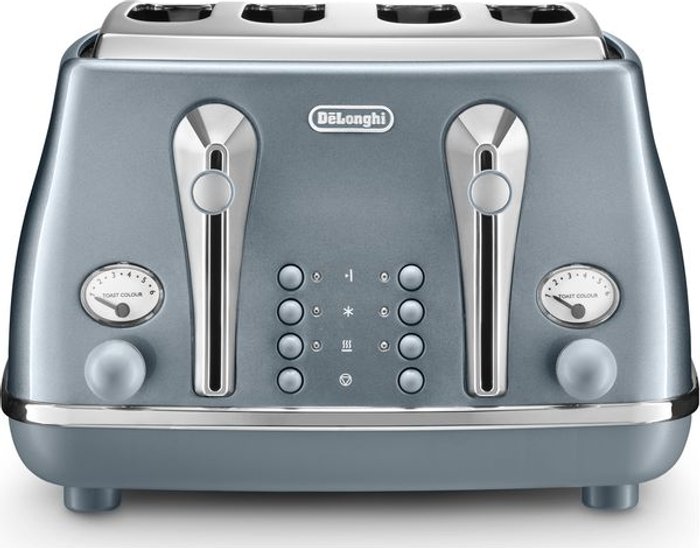Currys Business | Delonghi DELONGHI Icona Metallics CTOT4003.AZ 4-Slice Toaster - Blue Delonghi DELONGHI Icona Metallics CTOT4003.AZ 4-Slice Toaster - Blue