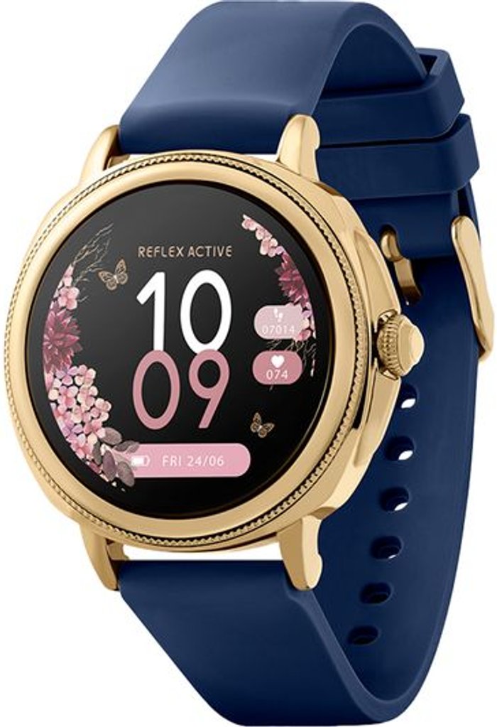 Currys Business | REFLEX ACTIVE REFLEX ACTIVE Series 25 Smart Watch - Gold & Navy, Silicone Strap, Gold,Blue REFLEX ACTIVE REFLEX ACTIVE Series 25 Smart Watch - Gold & Navy, Silicone Strap, Gold,Blue
