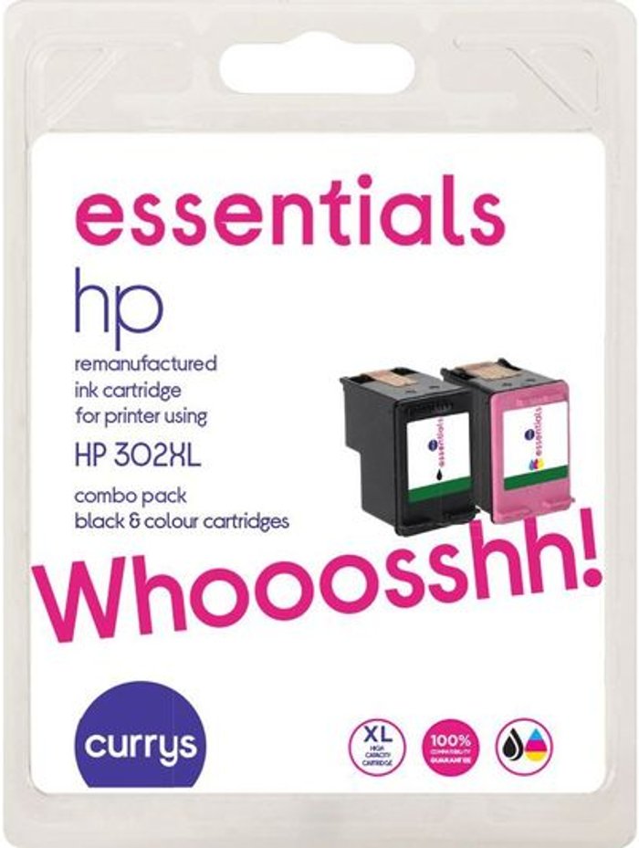 Currys Business | Essentials ESSENTIALS HP 302XL Black & Tri-colour Ink Cartridges Essentials ESSENTIALS HP 302XL Black & Tri-colour Ink Cartridges