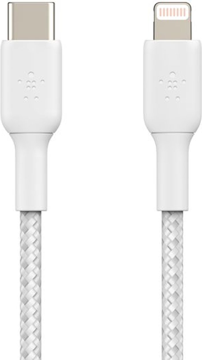 Currys Business | Belkin BELKIN Braided USB Type-C to Lightning Cable - 1 m, White Belkin BELKIN Braided USB Type-C to Lightning Cable - 1 m, White