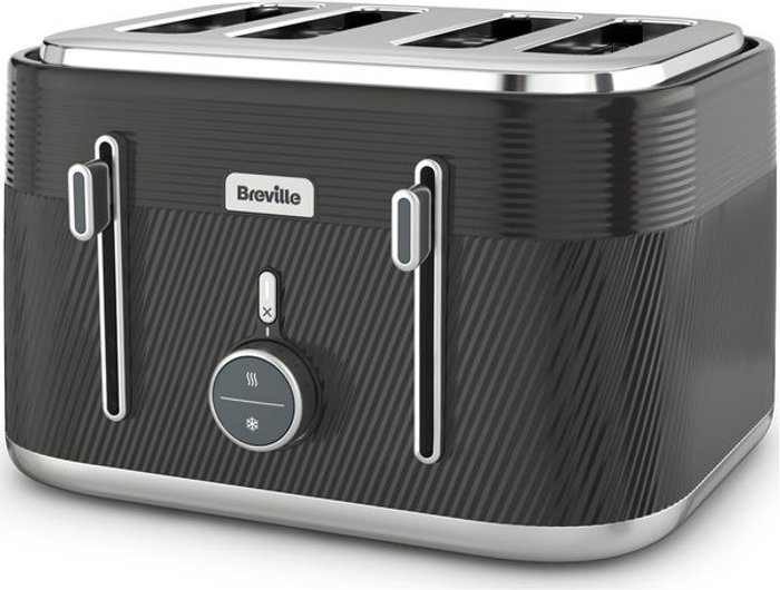Currys Business | Breville BREVILLE Obliq VTT973 4-Slice Toaster - Black & Silver Breville BREVILLE Obliq VTT973 4-Slice Toaster - Black & Silver