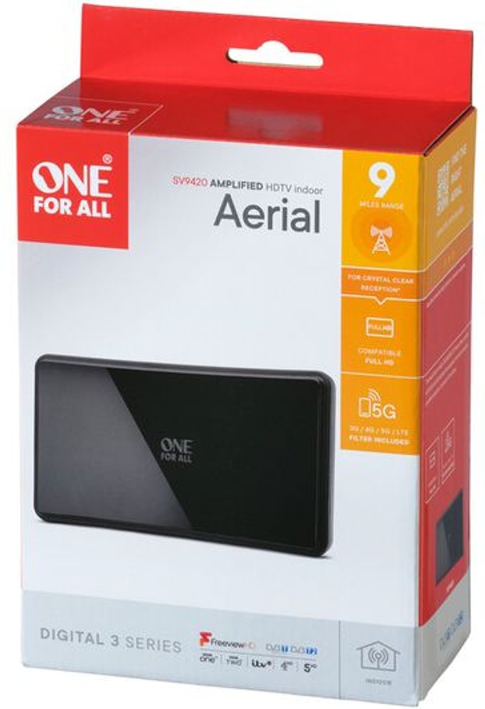 Currys Business | One For All One For All SV9420 Design Amplified Indoor TV Aerial -Black One For All One For All SV9420 Design Amplified Indoor TV Aerial -Black