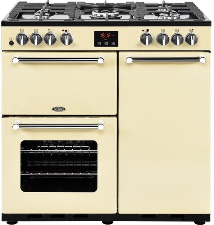 Currys Business | Belling BELLING Kensington 90DFT Dual Fuel Range Cooker - Cream & Chrome Belling BELLING Kensington 90DFT Dual Fuel Range Cooker - Cream & Chrome