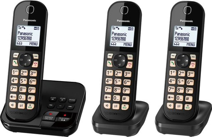 Currys Business | Panasonic PANASONIC KX-TGC463EB Cordless Phone - Triple Handsets Panasonic PANASONIC KX-TGC463EB Cordless Phone - Triple Handsets