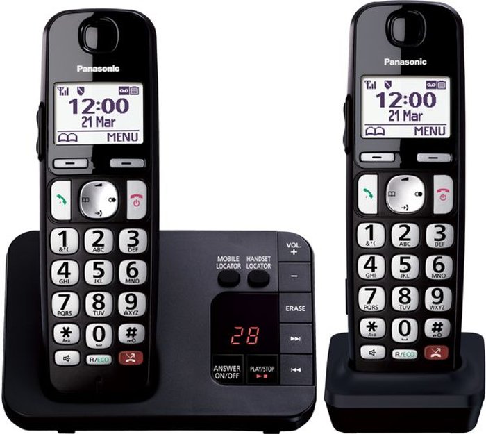 Currys Business | Panasonic PANASONIC KX-TGE822EB Cordless Phone - Twin Handsets Panasonic PANASONIC KX-TGE822EB Cordless Phone - Twin Handsets