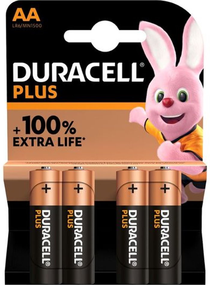 Currys Business | Duracell DURACELL Plus AA Alkaline Batteries - Pack of 4 Duracell DURACELL Plus AA Alkaline Batteries - Pack of 4