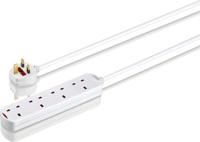 Currys Business | Logik LOGIK L4WAY2T18 4-Socket Extension Lead - 2 m, Twin Pack Logik LOGIK L4WAY2T18 4-Socket Extension Lead - 2 m, Twin Pack