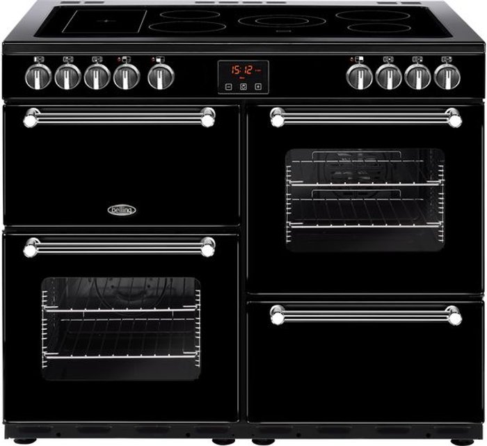 Currys Business | Belling BELLING Kensington 100E Electric Ceramic Range Cooker - Black & Chrome, Black Belling BELLING Kensington 100E Electric Ceramic Range Cooker - Black & Chrome, Black
