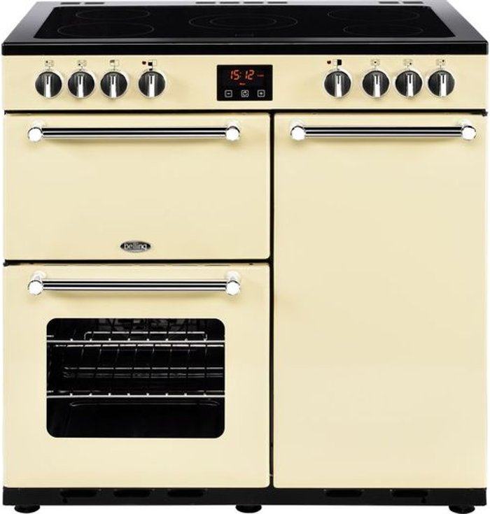 Currys Business | Belling BELLING Kensington 90 cm Electric Ceramic Range Cooker - Cream & Chrome Belling BELLING Kensington 90 cm Electric Ceramic Range Cooker - Cream & Chrome