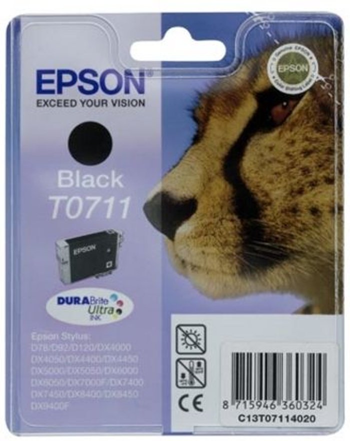 Currys Business | Epson Epson T0711 Ink DURABrite Ultra Cheetah Black C13T07114012 Epson Epson T0711 Ink DURABrite Ultra Cheetah Black C13T07114012
