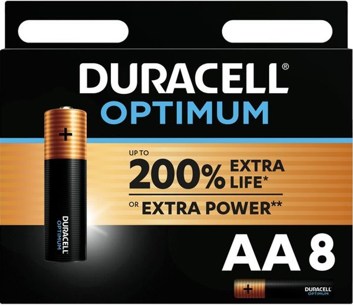 Currys Business | Duracell DURACELL Optimum AA Alkaline Batteries - Pack of 8 Duracell DURACELL Optimum AA Alkaline Batteries - Pack of 8