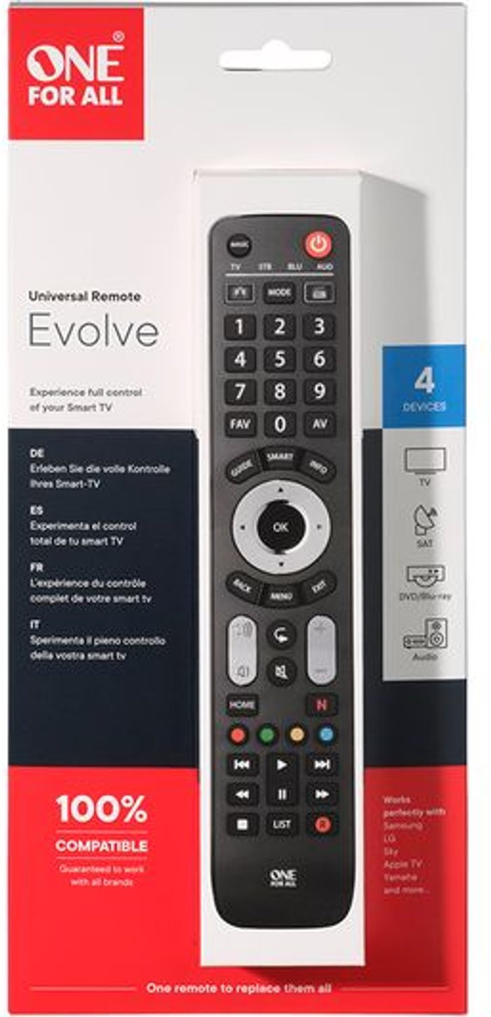 Currys Business | One For All ONE FOR ALL Evolve 4 URC7145 Universal Remote Control One For All ONE FOR ALL Evolve 4 URC7145 Universal Remote Control