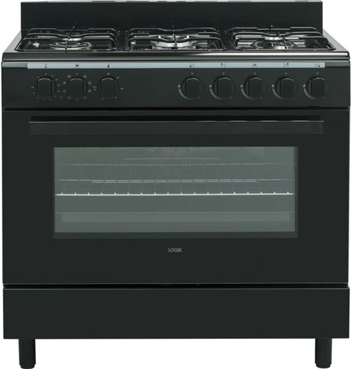Currys Business | Logik LOGIK LFTG90B18 90 cm Duel Fuel Range Cooker Black, Black Logik LOGIK LFTG90B18 90 cm Duel Fuel Range Cooker Black, Black