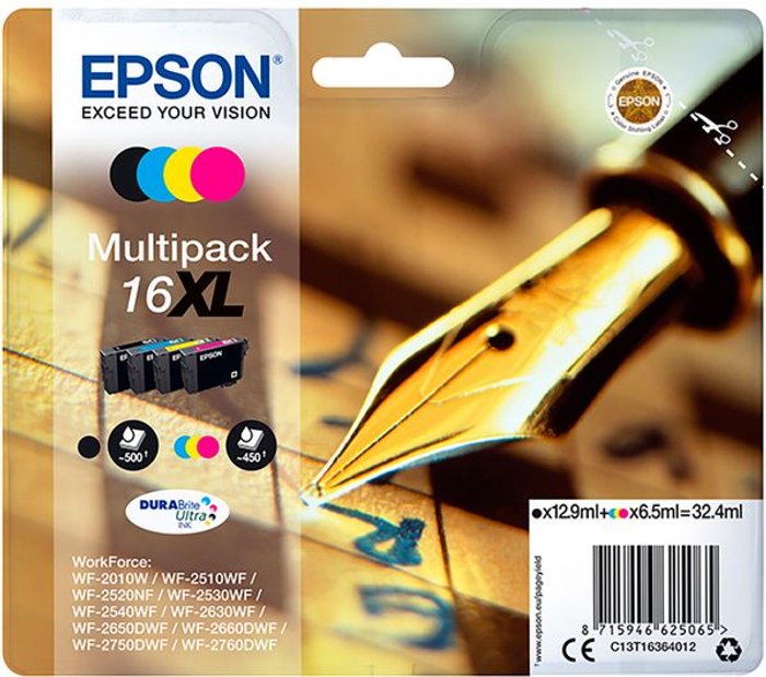 Currys Business | Epson Epson 16XL Ink Cartridge DURABrite Ultra Multipack HY Pen and Crossword CMYK C13T16364012 Epson Epson 16XL Ink Cartridge DURABrite Ultra Multipack HY Pen and Crossword CMYK C13T16364012