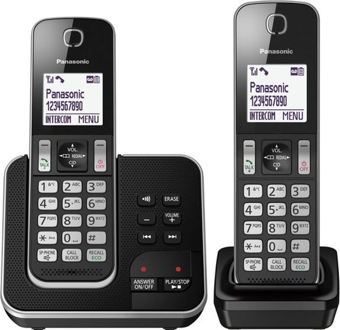 Currys Business | Panasonic PANASONIC KX-TGD622EB Cordless Phone - Twin Handsets Panasonic PANASONIC KX-TGD622EB Cordless Phone - Twin Handsets