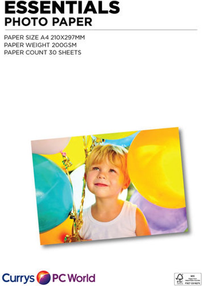 Currys Business | Essentials ESSENTIALS A4 Photo Paper - 30 Sheets Essentials ESSENTIALS A4 Photo Paper - 30 Sheets