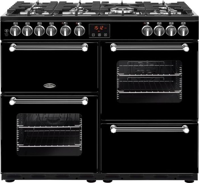 Currys Business | Belling BELLING Kensington 100DFT Dual Fuel Range Cooker - Black & Chrome Belling BELLING Kensington 100DFT Dual Fuel Range Cooker - Black & Chrome