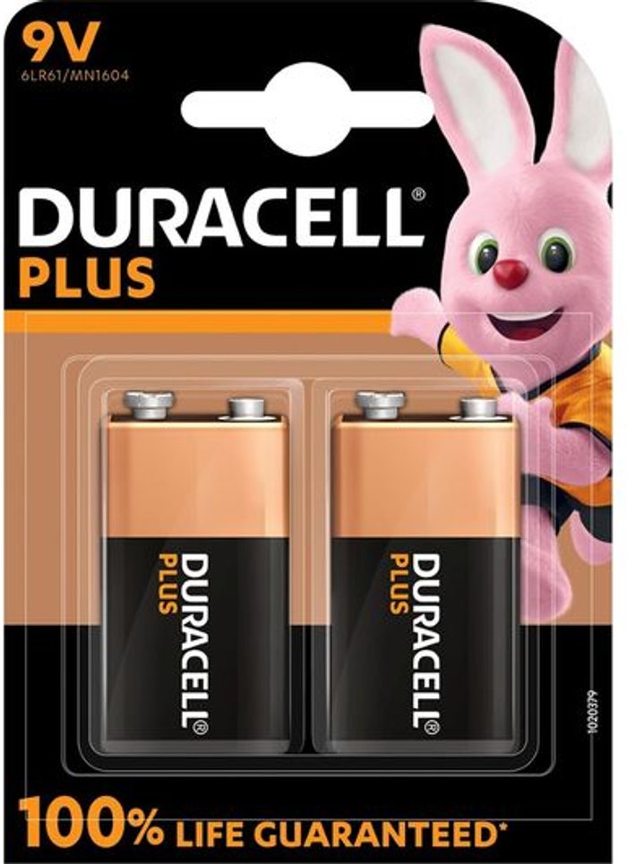 Currys Business | Duracell DURACELL Plus 9V Alkaline Battery - Pack of 2 Duracell DURACELL Plus 9V Alkaline Battery - Pack of 2
