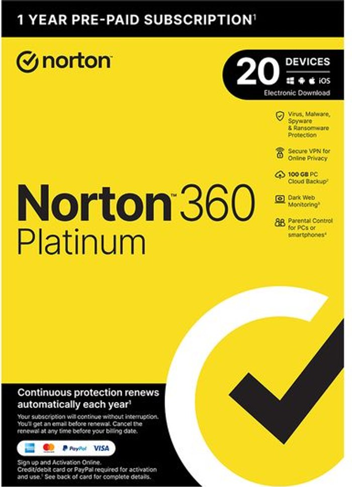 Currys Business | Norton NORTON 360 Platinum - 1 year for 20 devices Norton NORTON 360 Platinum - 1 year for 20 devices