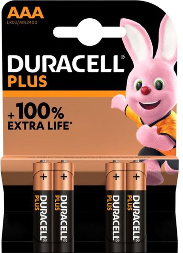 Currys Business | Duracell DURACELL Plus AAA Alkaline Batteries - Pack of 4 Duracell DURACELL Plus AAA Alkaline Batteries - Pack of 4