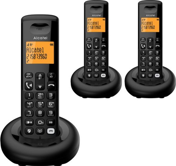 Currys Business | Alcatel ALCATEL E260 Svoice TAM Cordless Phone - Triple Handsets, Black Alcatel ALCATEL E260 Svoice TAM Cordless Phone - Triple Handsets, Black