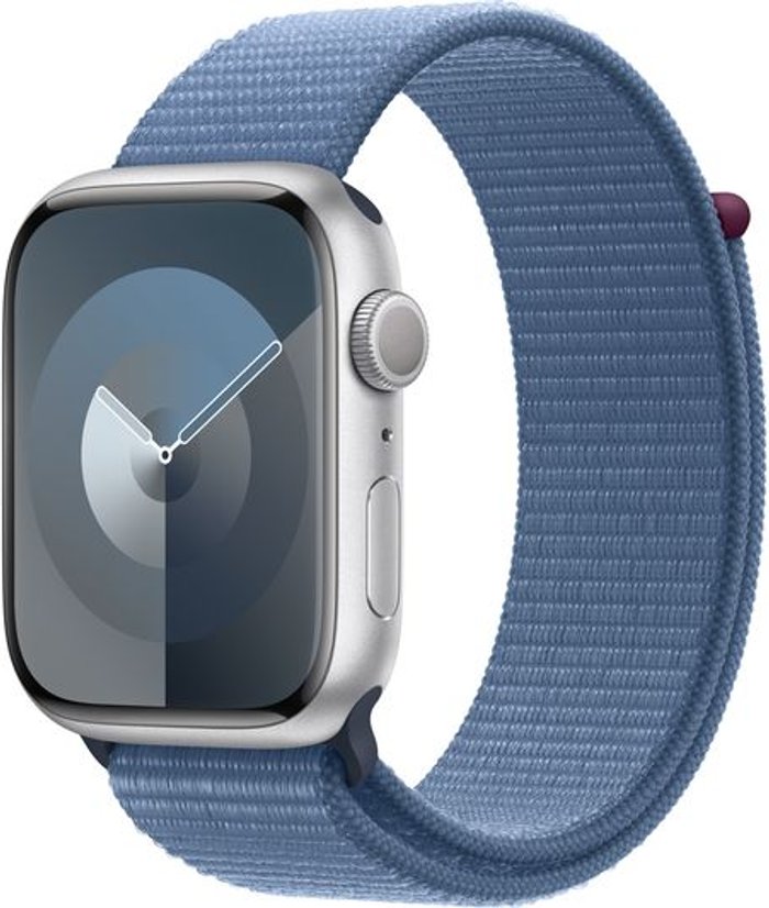 Currys Business | Apple APPLE Watch Series 9 - 45 mm Silver Aluminium Case with Winter Blue Sport Loop, Silver/Grey,Blue Apple APPLE Watch Series 9 - 45 mm Silver Aluminium Case with Winter Blue Sport Loop, Silver/Grey,Blue
