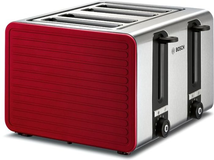 Currys Business | Bosch BOSCH TAT7S44GB 4-Slice Toaster - Red & Silver Bosch BOSCH TAT7S44GB 4-Slice Toaster - Red & Silver