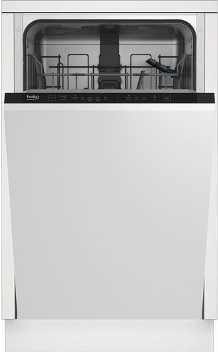 Currys Business | Beko Beko DIS15020 Fully Integrated Slimline Dishwasher - Silver Control Panel with Fixed Door Fixing Kit - E Rated Beko Beko DIS15020 Fully Integrated Slimline Dishwasher - Silver Control Panel with Fixed Door Fixing Kit - E Rated