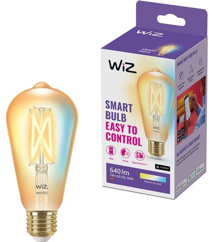 Currys Business | WIZ WIZ Filament Amber Tuneable White Smart LED Light Bulb - E27, ST64 WIZ WIZ Filament Amber Tuneable White Smart LED Light Bulb - E27, ST64