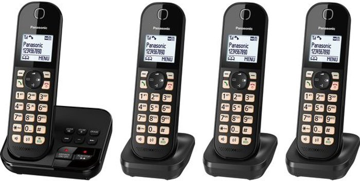 Currys Business | Panasonic PANASONIC KX-TGC464EB Cordless Phone - Quad Handsets Panasonic PANASONIC KX-TGC464EB Cordless Phone - Quad Handsets