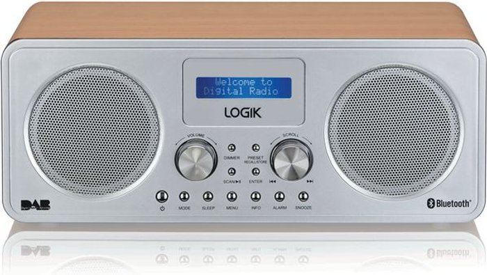 Currys Business | Logik LOGIK L75DAB20 Portable DABﱓ Bluetooth Radio - Silver & Wood Logik LOGIK L75DAB20 Portable DABﱓ Bluetooth Radio - Silver & Wood