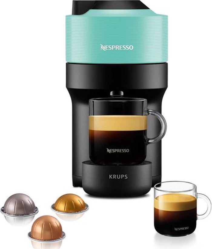 Currys Business | Nespresso NESPRESSO by Krups Vertuo Pop XN920440 Smart Coffee Machine - Aqua Mint, Green,Blue Nespresso NESPRESSO by Krups Vertuo Pop XN920440 Smart Coffee Machine - Aqua Mint, Green,Blue
