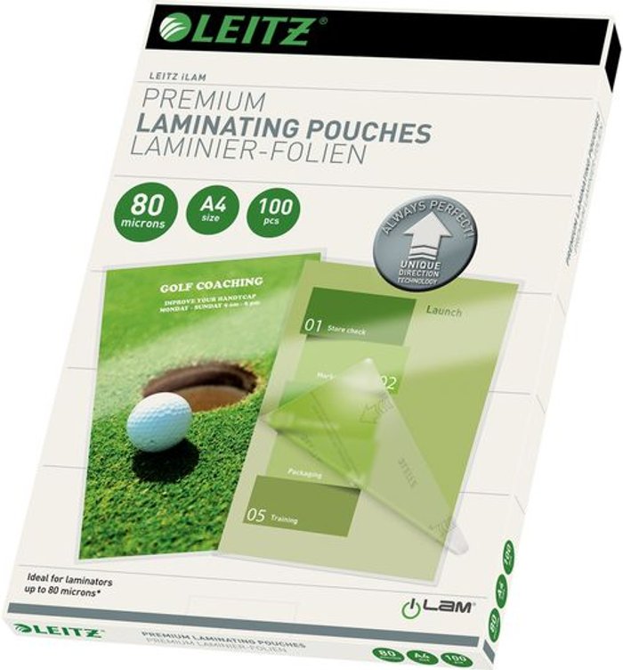 Currys Business | Leitz LEITZ iLAM 74780000 80 Micron A4 Laminating Pouches - 100 Pack Leitz LEITZ iLAM 74780000 80 Micron A4 Laminating Pouches - 100 Pack