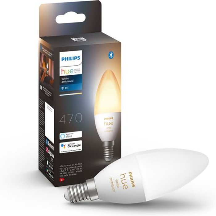 Currys Business | PHILIPS HUE PHILIPS HUE White Ambiance Bluetooth LED Bulb - Candle E14 PHILIPS HUE PHILIPS HUE White Ambiance Bluetooth LED Bulb - Candle E14