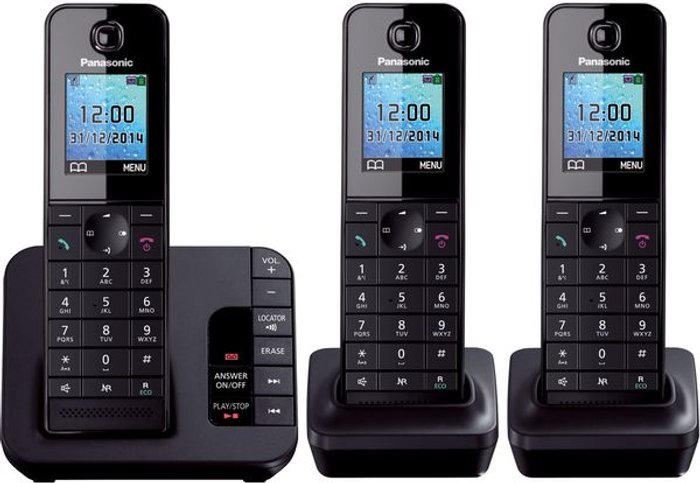 Currys Business | Panasonic PANASONIC KX-TG8183EB Cordless Phone with Answering Machine - Triple Handsets Panasonic PANASONIC KX-TG8183EB Cordless Phone with Answering Machine - Triple Handsets