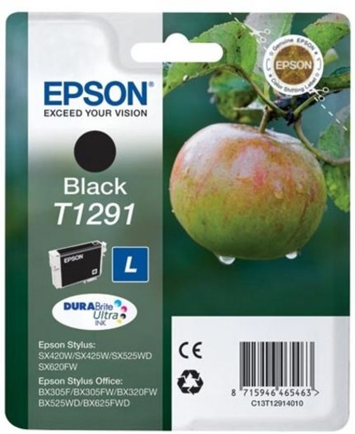 Currys Business | Epson Epson T1291 Ink Cartridge DURABrite Ultra High Yield Apple Black C13T12914012 Epson Epson T1291 Ink Cartridge DURABrite Ultra High Yield Apple Black C13T12914012