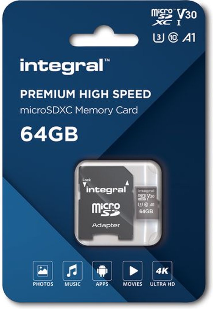 Currys Business | Integral INTEGRAL V30 Class 10 microSD Memory Card - 64 GB Integral INTEGRAL V30 Class 10 microSD Memory Card - 64 GB