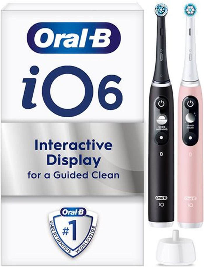Currys Business | Oral B Oral B iO™ 6 Electric Toothbrush 2 Pack - Black / Pink Oral B Oral B iO™ 6 Electric Toothbrush 2 Pack - Black / Pink